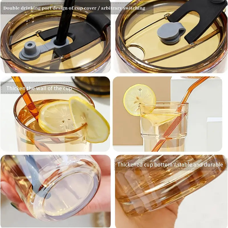 15oz Glass Water Bottle with Lid and Straw (1pc)