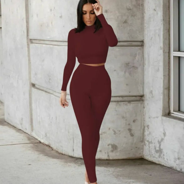 Women's Two-Piece Solid Autumn Overalls Set